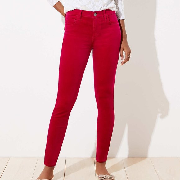LOFT Pants - LOFT Magenta Kiss Velvet Skinny Pants 8 29 NWT NEW